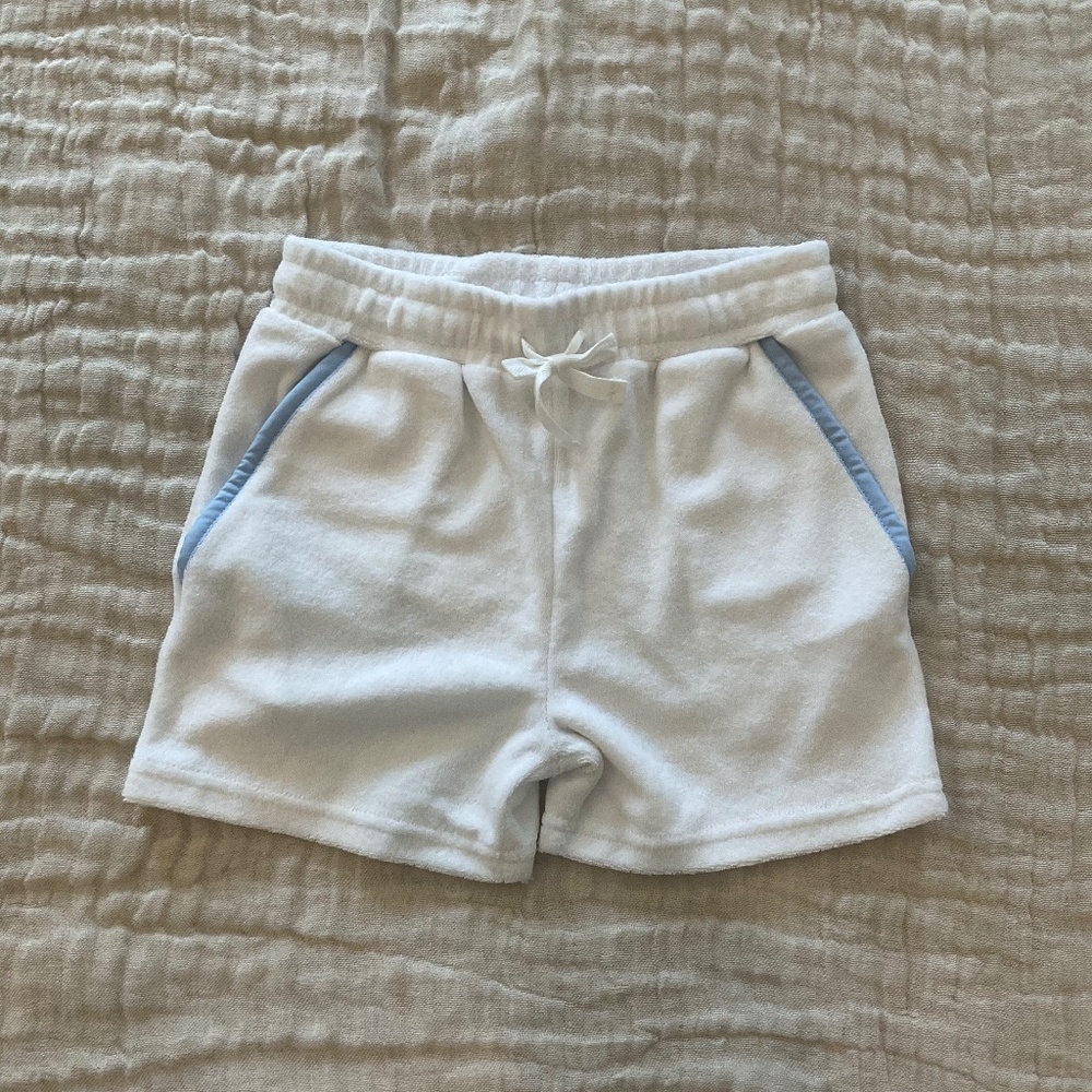 Minnow Boys Shorts White Terry with Light Blue Piping
